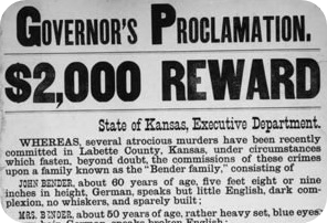 Newspaper headline announcing a Governor's proclamation offering a $2,000 reward (Kansas).