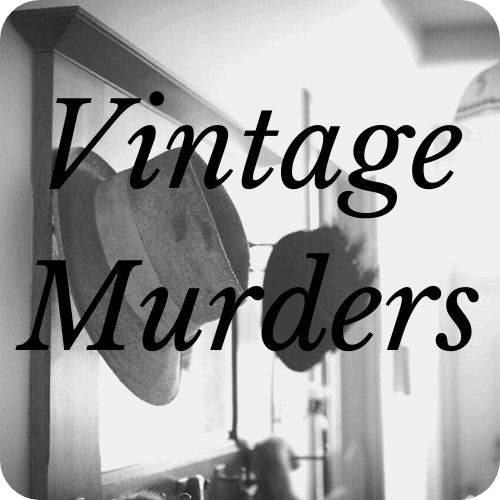 Black-and-white vintage photo of hats on a wall, with the bold title 'Vintage Murders' across the image.
